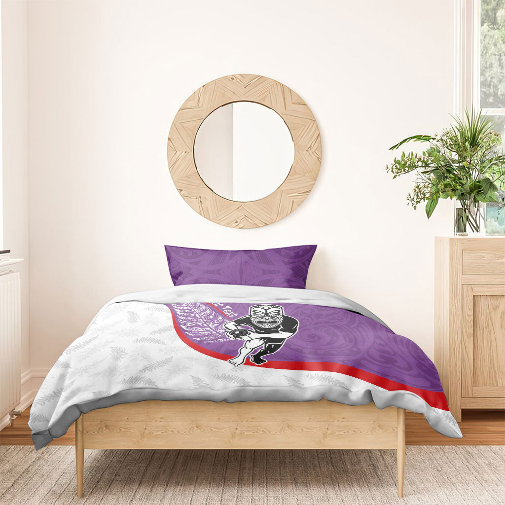 Personalised Aotearoa Lawn Bowls Bedding Set Maori Warrior and Silver Fern Sporty Style Purple LT03 - Polynesian Pride