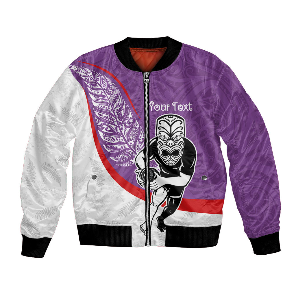 Personalised Aotearoa Lawn Bowls Bomber Jacket Maori Warrior and Silver Fern Sporty Style Purple LT03 Unisex Purple - Polynesian Pride