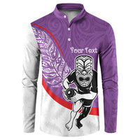 Personalised Aotearoa Lawn Bowls Button Sweatshirt Maori Warrior and Silver Fern Sporty Style Purple LT03 Purple - Polynesian Pride