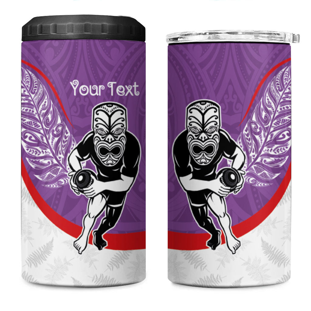 Personalised Aotearoa Lawn Bowls 4 in 1 Can Cooler Tumbler Maori Warrior and Silver Fern Sporty Style Purple LT03 One Size: 16 oz Purple - Polynesian Pride