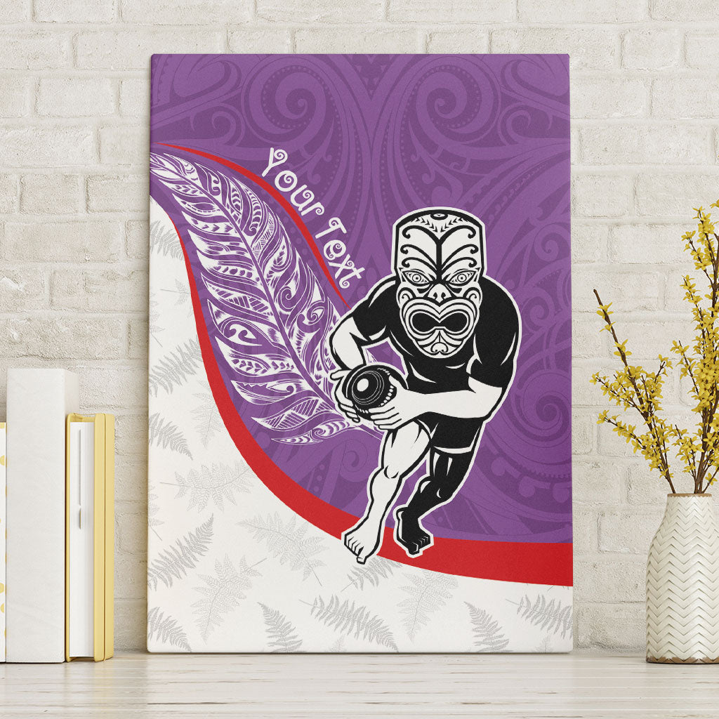 Personalised Aotearoa Lawn Bowls Canvas Wall Art Maori Warrior and Silver Fern Sporty Style Purple LT03 Without Frame Purple - Polynesian Pride