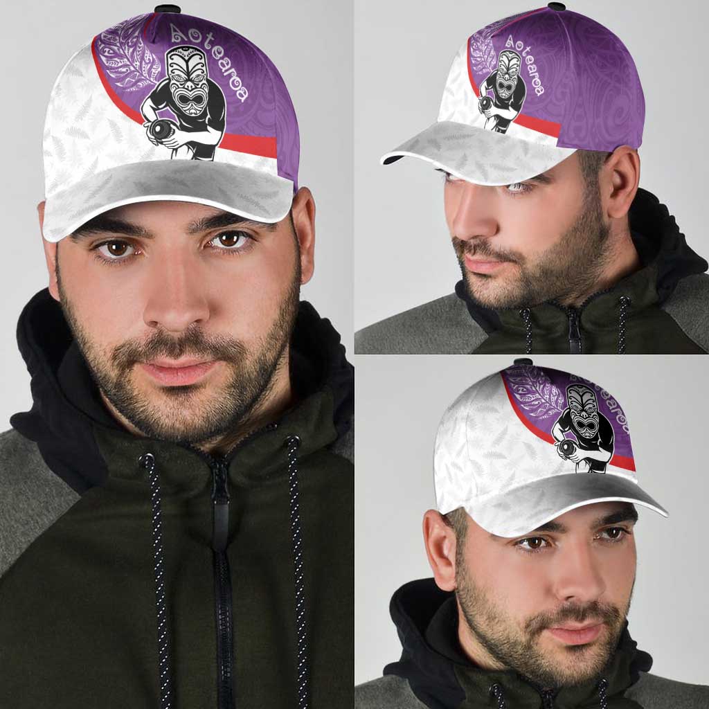 Aotearoa Lawn Bowls Classic Cap Maori Warrior and Silver Fern Sporty Style Purple LT03 - Polynesian Pride