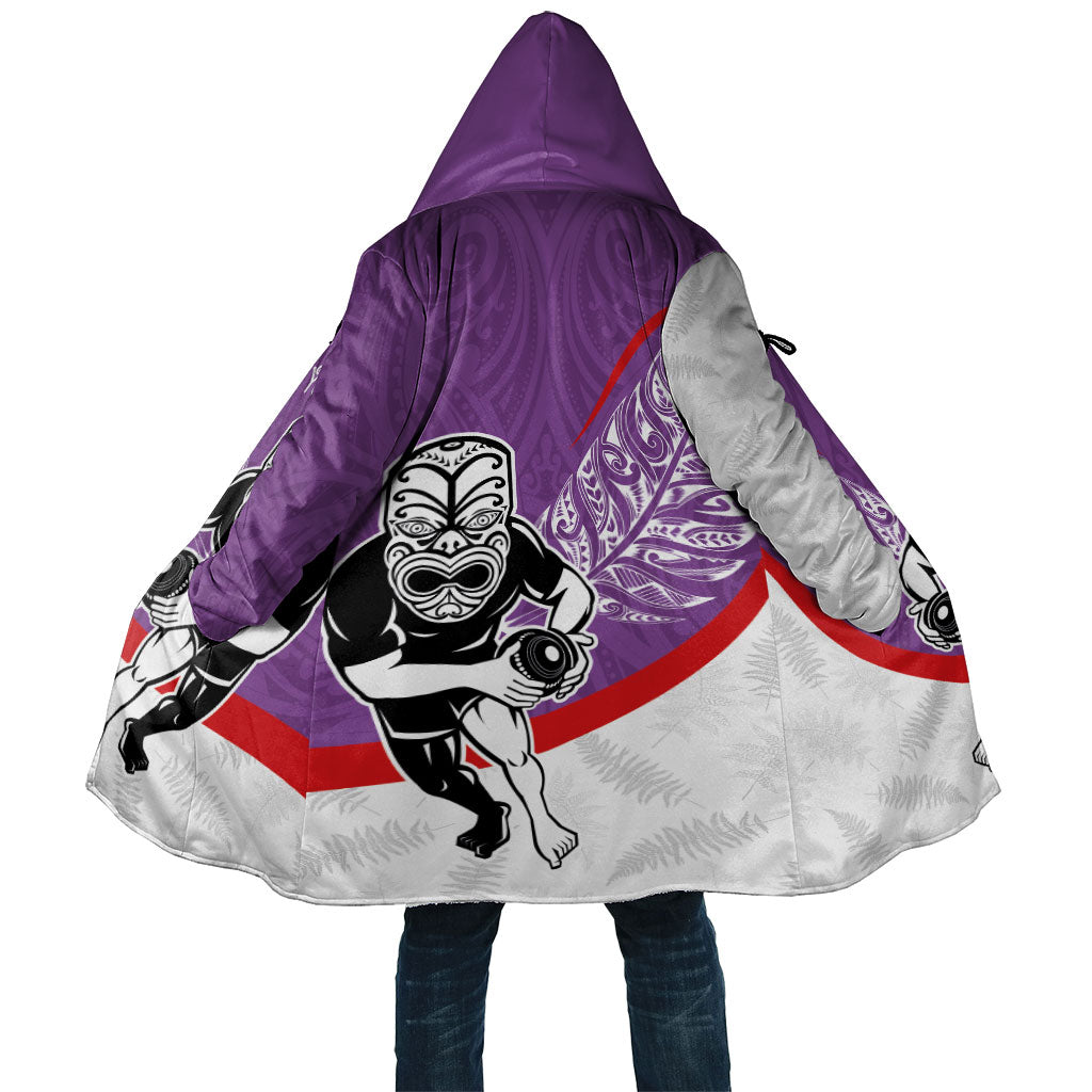 Personalised Aotearoa Lawn Bowls Cloak Maori Warrior and Silver Fern Sporty Style Purple