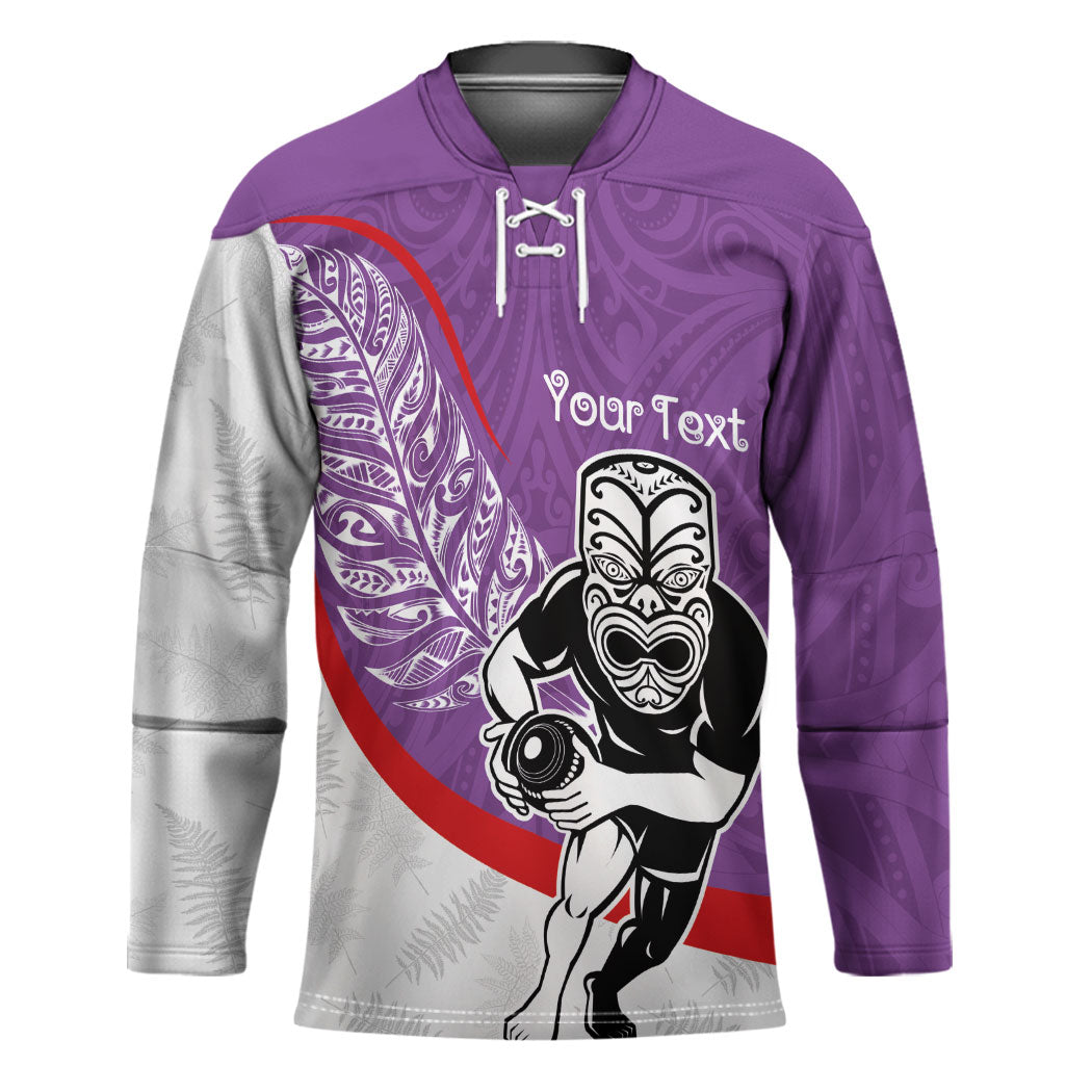 Personalised Aotearoa Lawn Bowls Hockey Jersey Maori Warrior and Silver Fern Sporty Style Purple