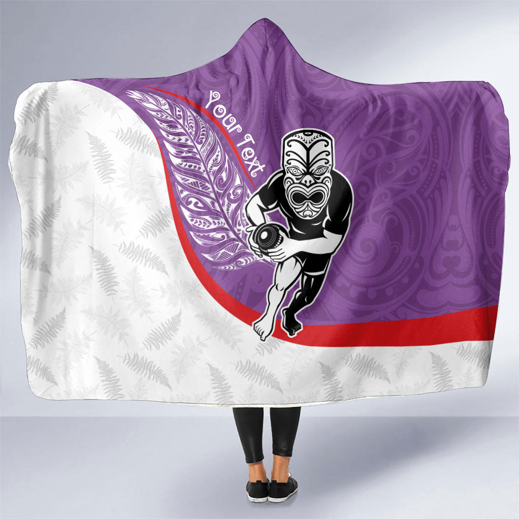 Personalised Aotearoa Lawn Bowls Hooded Blanket Maori Warrior and Silver Fern Sporty Style Purple LT03 One Size Purple - Polynesian Pride