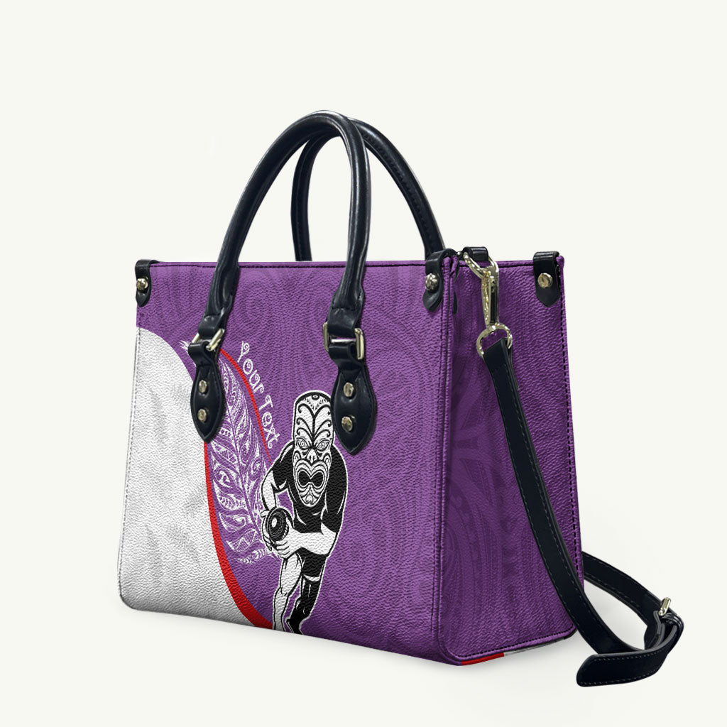 Personalised Aotearoa Lawn Bowls Leather Bag Maori Warrior and Silver Fern Sporty Style Purple LT03 Purple - Polynesian Pride