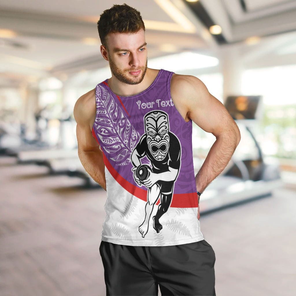 Personalised Aotearoa Lawn Bowls Men Tank Top Maori Warrior and Silver Fern Sporty Style Purple LT03 Purple - Polynesian Pride