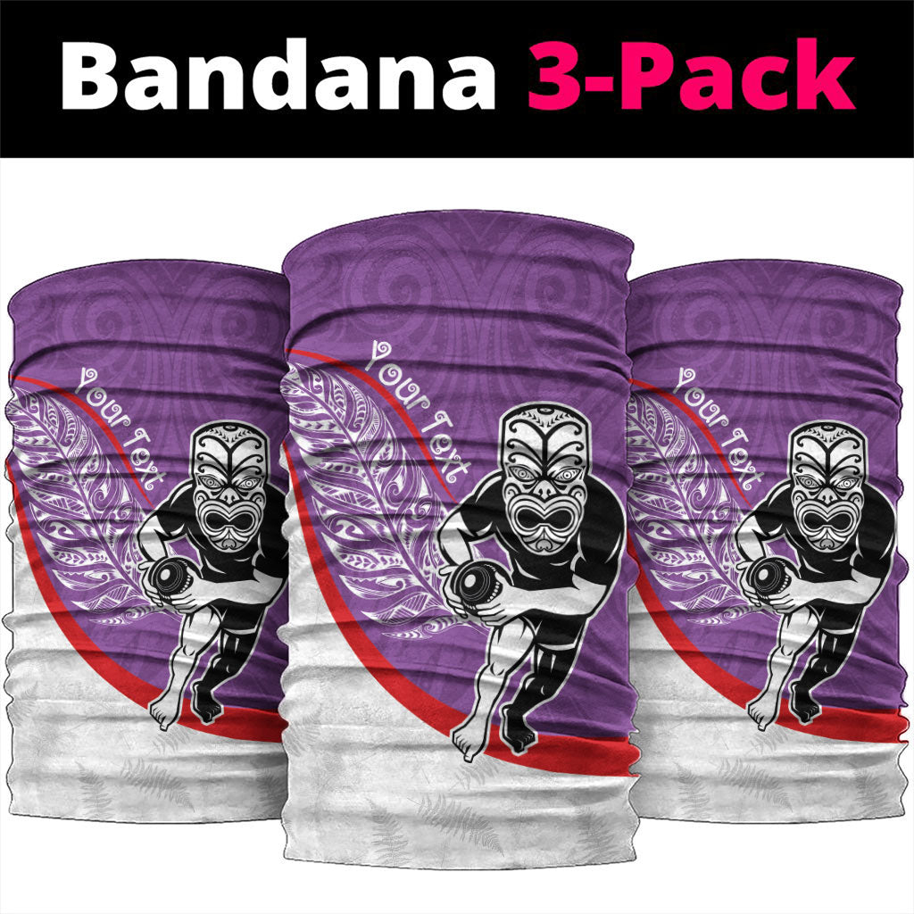Personalised Aotearoa Lawn Bowls Neck Gaiter Maori Warrior and Silver Fern Sporty Style Purple LT03 package One Size: 25*50cm Purple - Polynesian Pride