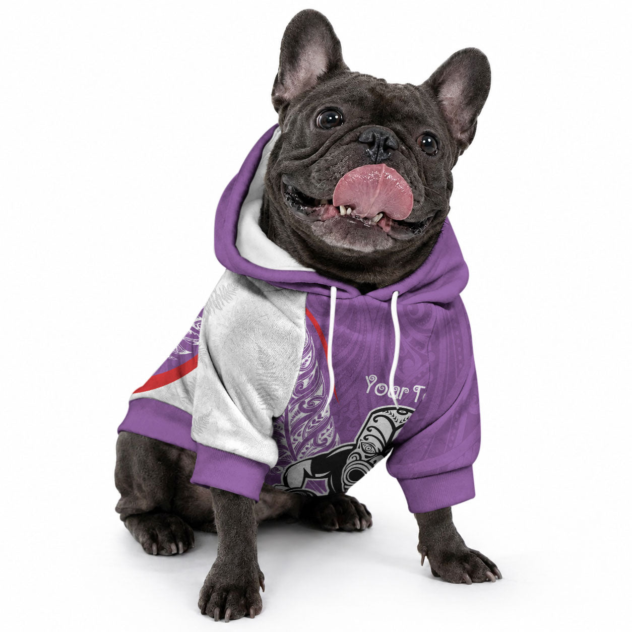 Personalised Aotearoa Lawn Bowls Pet Hoodie Maori Warrior and Silver Fern Sporty Style Purple LT03 - Polynesian Pride