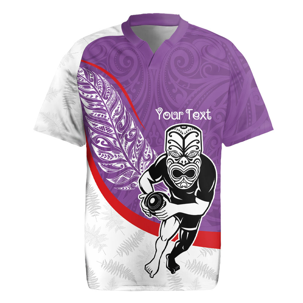 Personalised Aotearoa Lawn Bowls Rugby Jersey Maori Warrior and Silver Fern Sporty Style Purple LT03 Purple - Polynesian Pride