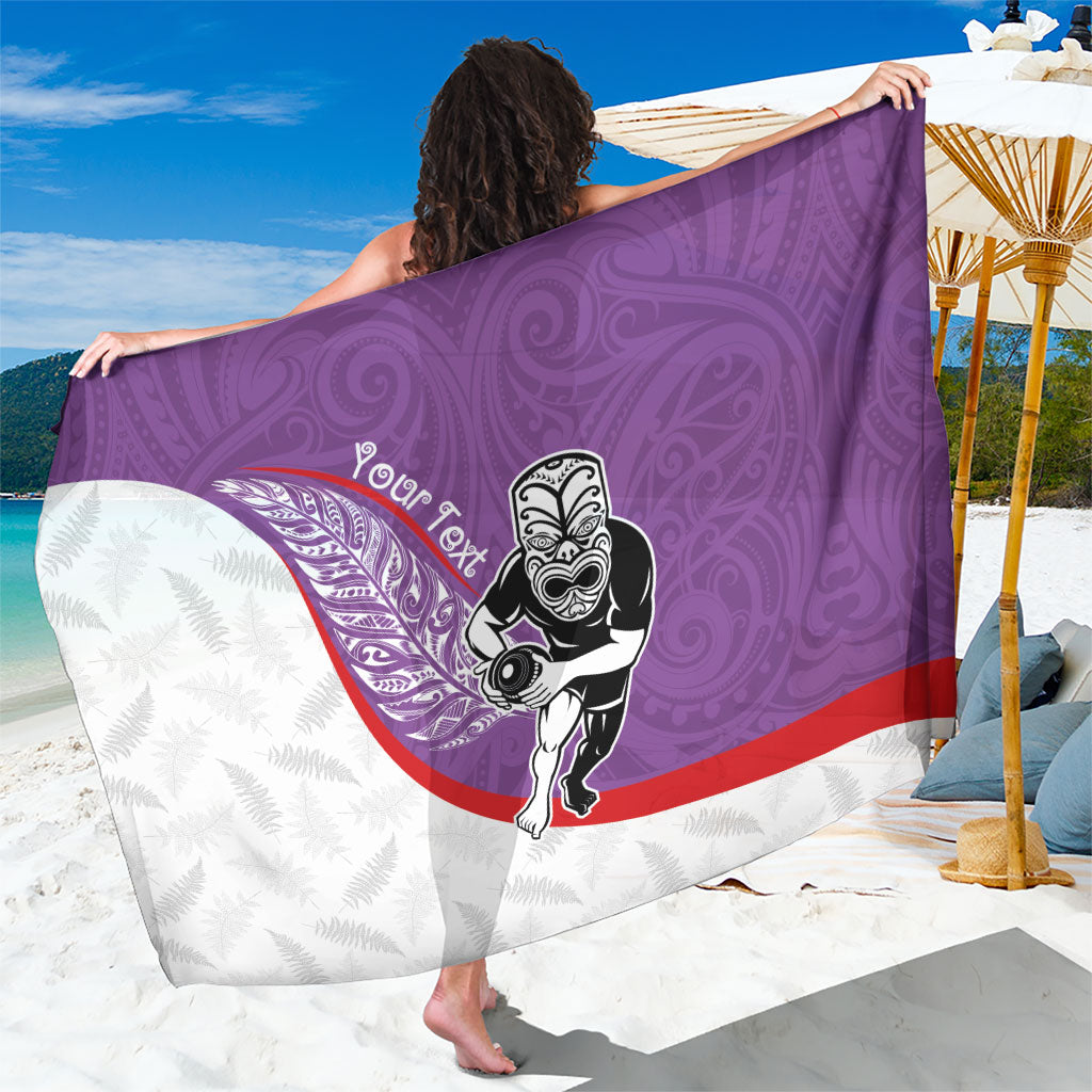 Personalised Aotearoa Lawn Bowls Sarong Maori Warrior and Silver Fern Sporty Style Purple LT03 One Size 44 x 66 inches Purple - Polynesian Pride