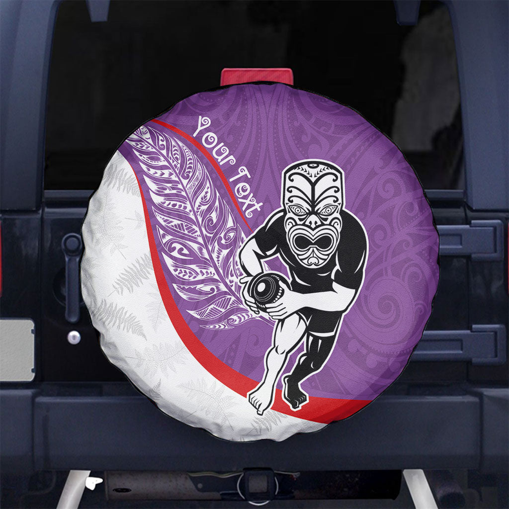 Personalised Aotearoa Lawn Bowls Spare Tire Cover Maori Warrior and Silver Fern Sporty Style Purple LT03 No hole Purple - Polynesian Pride