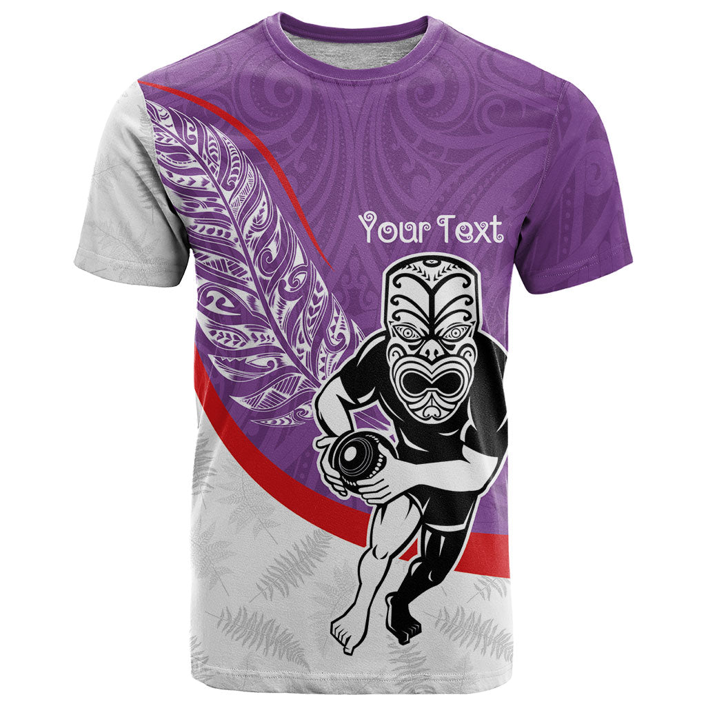 Personalised Aotearoa Lawn Bowls T Shirt Maori Warrior and Silver Fern Sporty Style Purple LT03 Purple - Polynesian Pride