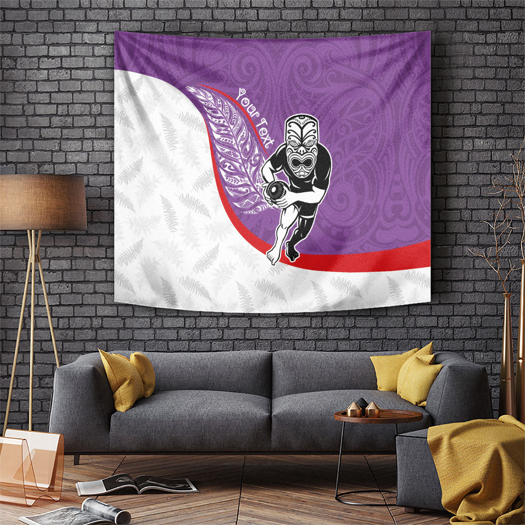 Personalised Aotearoa Lawn Bowls Tapestry Maori Warrior and Silver Fern Sporty Style Purple LT03 Purple - Polynesian Pride