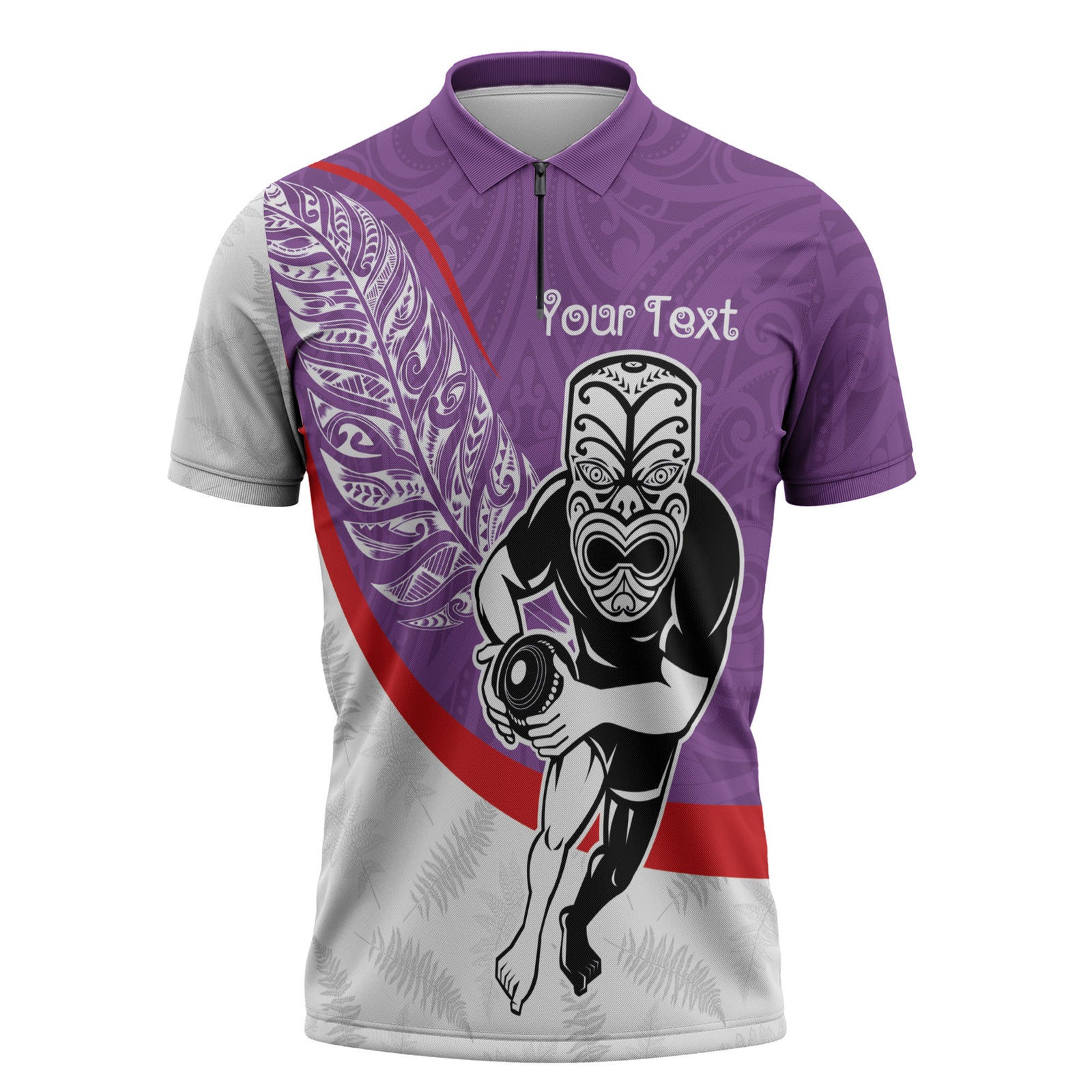Personalised Aotearoa Lawn Bowls Zipper Polo Shirt Maori Warrior and Silver Fern Sporty Style Purple LT03 Purple - Polynesian Pride