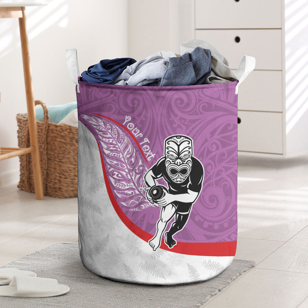 Personalised Aotearoa Lawn Bowls Laundry Basket Maori Warrior and Silver Fern Sporty Style Pink LT03 Pink - Polynesian Pride