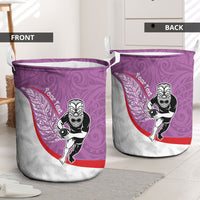 Personalised Aotearoa Lawn Bowls Laundry Basket Maori Warrior and Silver Fern Sporty Style Pink LT03 - Polynesian Pride