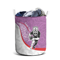 Personalised Aotearoa Lawn Bowls Laundry Basket Maori Warrior and Silver Fern Sporty Style Pink LT03 - Polynesian Pride