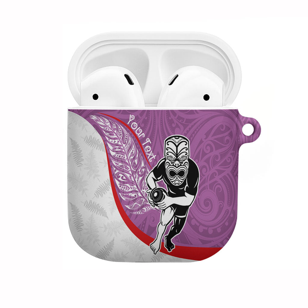 Personalised Aotearoa Lawn Bowls AirPods Case Maori Warrior and Silver Fern Sporty Style Pink LT03 Pink - Polynesian Pride