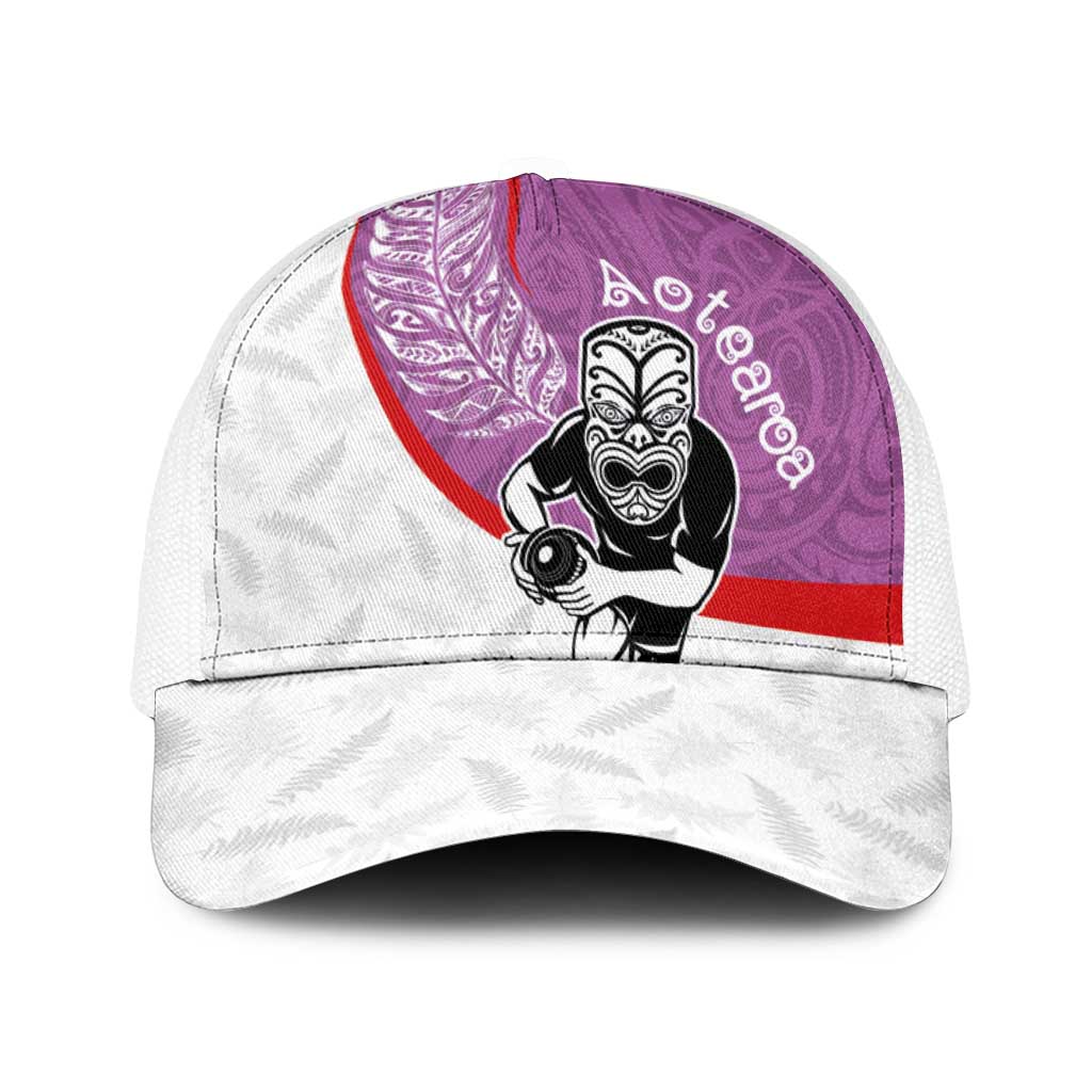 Aotearoa Lawn Bowls Baseball Net Cap Maori Warrior and Silver Fern Sporty Style Pink LT03 One Size White Pink - Polynesian Pride