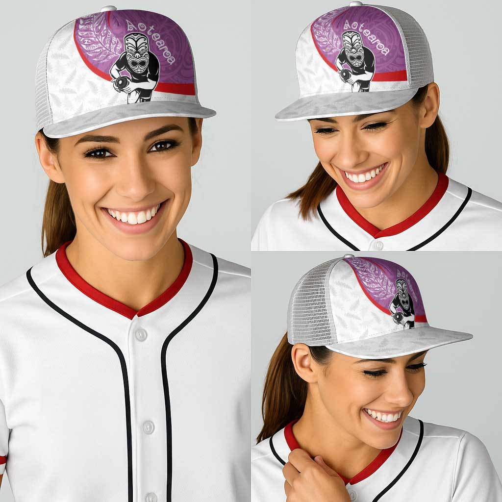 Aotearoa Lawn Bowls Baseball Net Cap Maori Warrior and Silver Fern Sporty Style Pink LT03 - Polynesian Pride