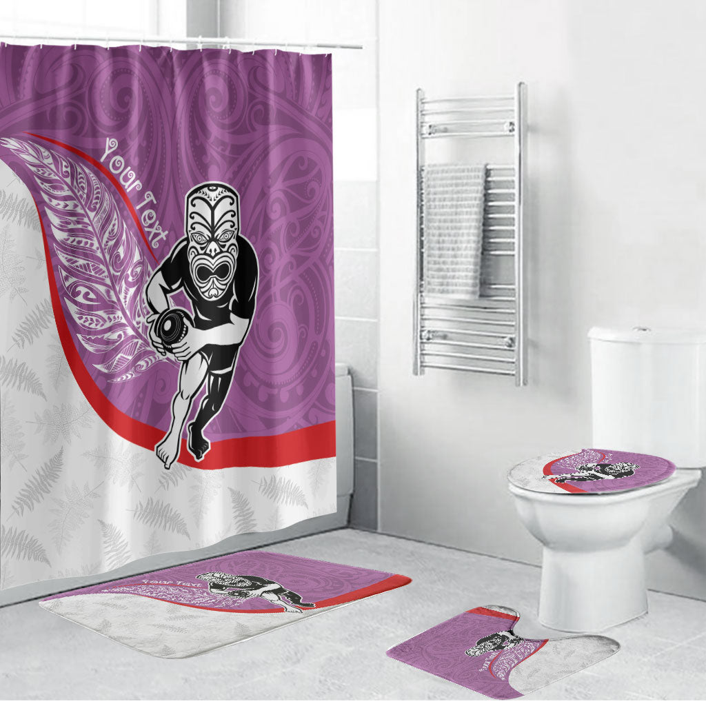 Personalised Aotearoa Lawn Bowls Bathroom Set Maori Warrior and Silver Fern Sporty Style Pink LT03 Bathroom Set (4 pcs) Pink - Polynesian Pride