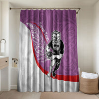 Personalised Aotearoa Lawn Bowls Bathroom Set Maori Warrior and Silver Fern Sporty Style Pink LT03 Shower Curtain Only Pink - Polynesian Pride