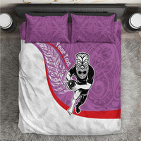 Personalised Aotearoa Lawn Bowls Bedding Set Maori Warrior and Silver Fern Sporty Style Pink LT03 Pink - Polynesian Pride
