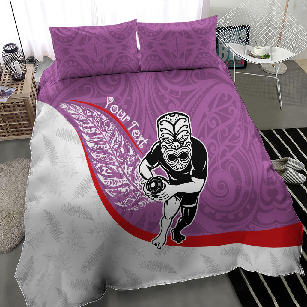 Personalised Aotearoa Lawn Bowls Bedding Set Maori Warrior and Silver Fern Sporty Style Pink LT03 - Polynesian Pride
