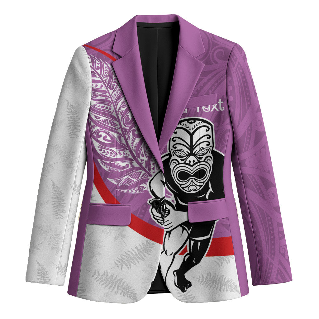 Personalised Aotearoa Lawn Bowls Blazer Maori Warrior and Silver Fern Sporty Style Pink