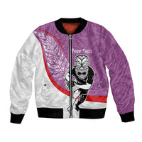 Personalised Aotearoa Lawn Bowls Bomber Jacket Maori Warrior and Silver Fern Sporty Style Pink LT03 Unisex Pink - Polynesian Pride