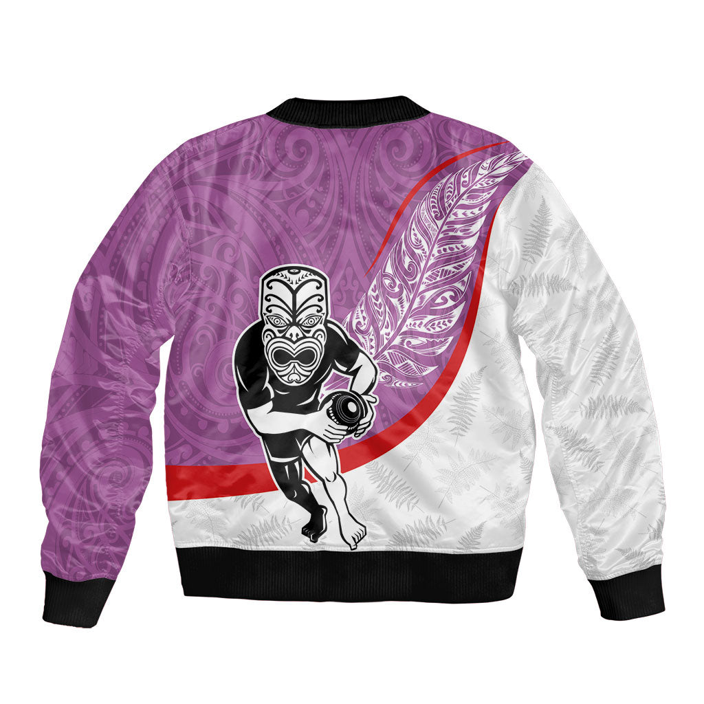 Personalised Aotearoa Lawn Bowls Bomber Jacket Maori Warrior and Silver Fern Sporty Style Pink LT03 - Polynesian Pride