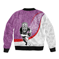 Personalised Aotearoa Lawn Bowls Bomber Jacket Maori Warrior and Silver Fern Sporty Style Pink LT03 - Polynesian Pride