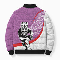 Personalised Aotearoa Lawn Bowls Bomber Puffer Jacket Maori Warrior and Silver Fern Sporty Style Pink LT03 - Polynesian Pride