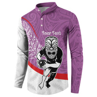 Personalised Aotearoa Lawn Bowls Button Sweatshirt Maori Warrior and Silver Fern Sporty Style Pink LT03 - Polynesian Pride