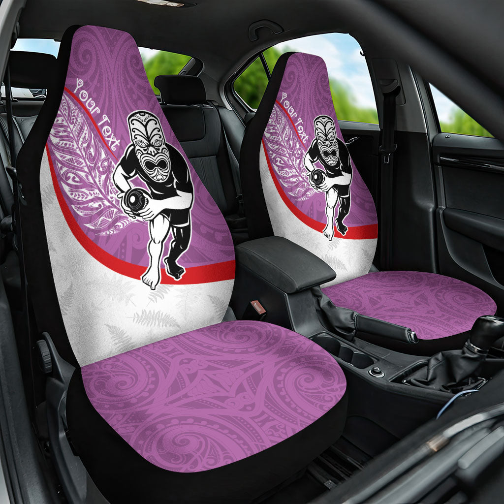 Personalised Aotearoa Lawn Bowls Car Seat Cover Maori Warrior and Silver Fern Sporty Style Pink LT03 One Size Pink - Polynesian Pride