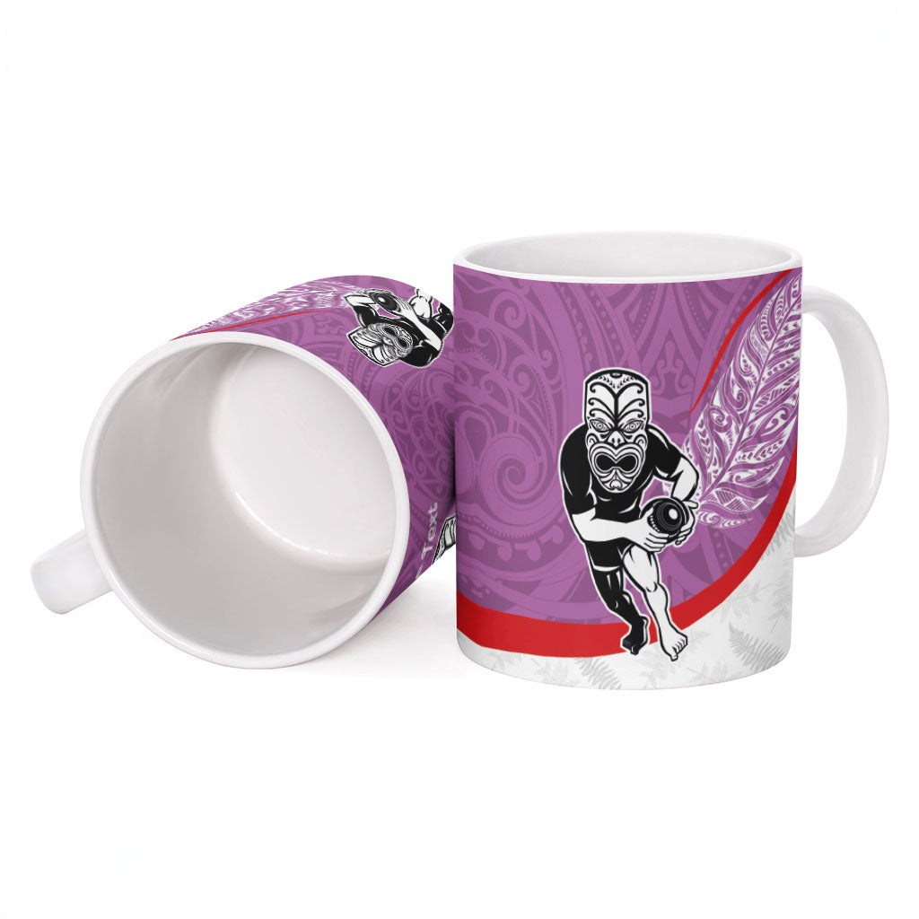 Personalised Aotearoa Lawn Bowls Ceramic Mug Maori Warrior and Silver Fern Sporty Style Pink LT03 - Polynesian Pride