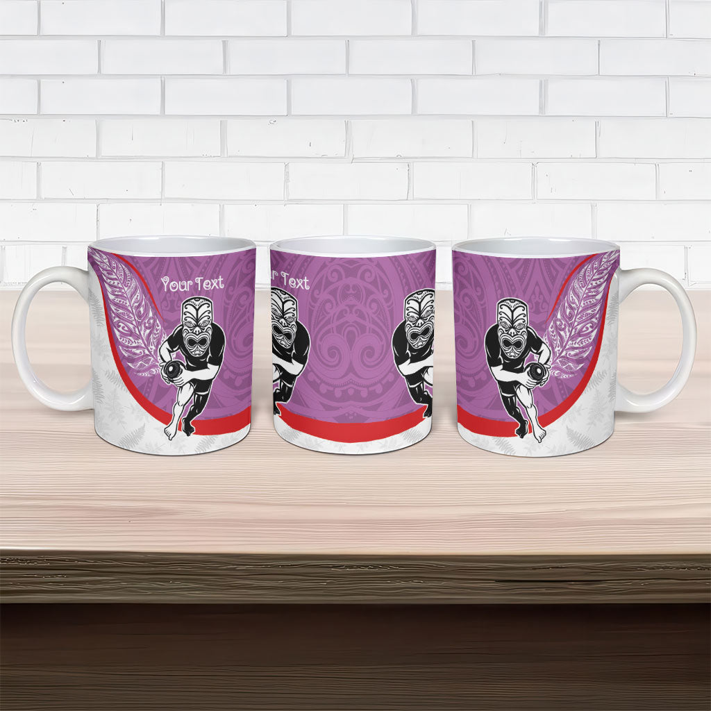 Personalised Aotearoa Lawn Bowls Ceramic Mug Maori Warrior and Silver Fern Sporty Style Pink LT03 - Polynesian Pride
