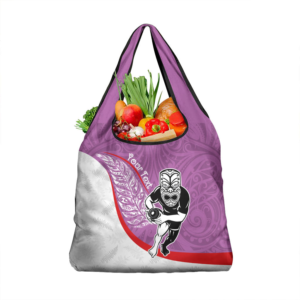 Personalised Aotearoa Lawn Bowls Grocery Bag Maori Warrior and Silver Fern Sporty Style Pink