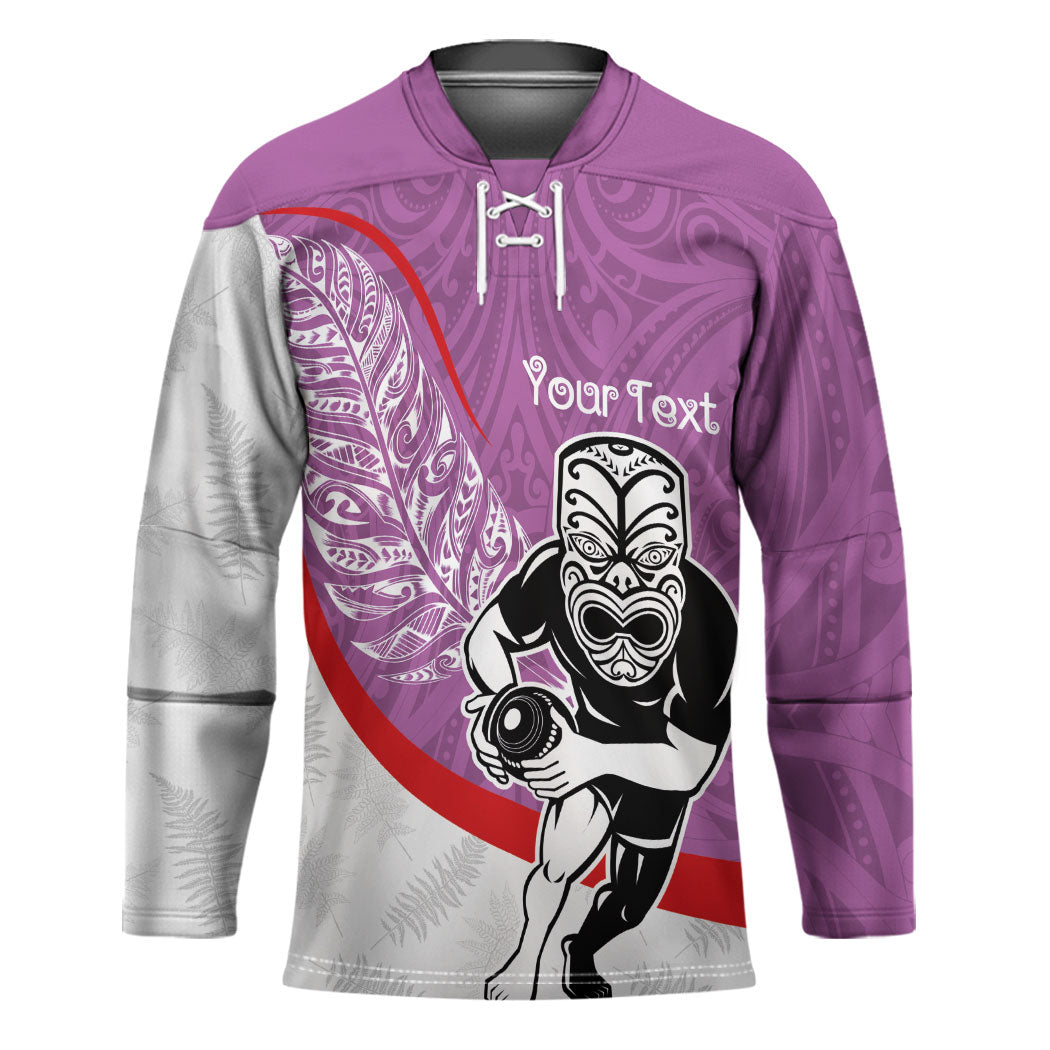 Personalised Aotearoa Lawn Bowls Hockey Jersey Maori Warrior and Silver Fern Sporty Style Pink