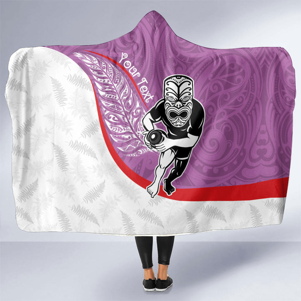 Personalised Aotearoa Lawn Bowls Hooded Blanket Maori Warrior and Silver Fern Sporty Style Pink LT03 One Size Pink - Polynesian Pride
