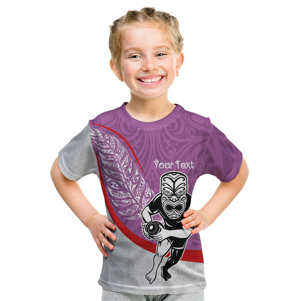 Personalised Aotearoa Lawn Bowls Kid T Shirt Maori Warrior and Silver Fern Sporty Style Pink LT03 Pink - Polynesian Pride