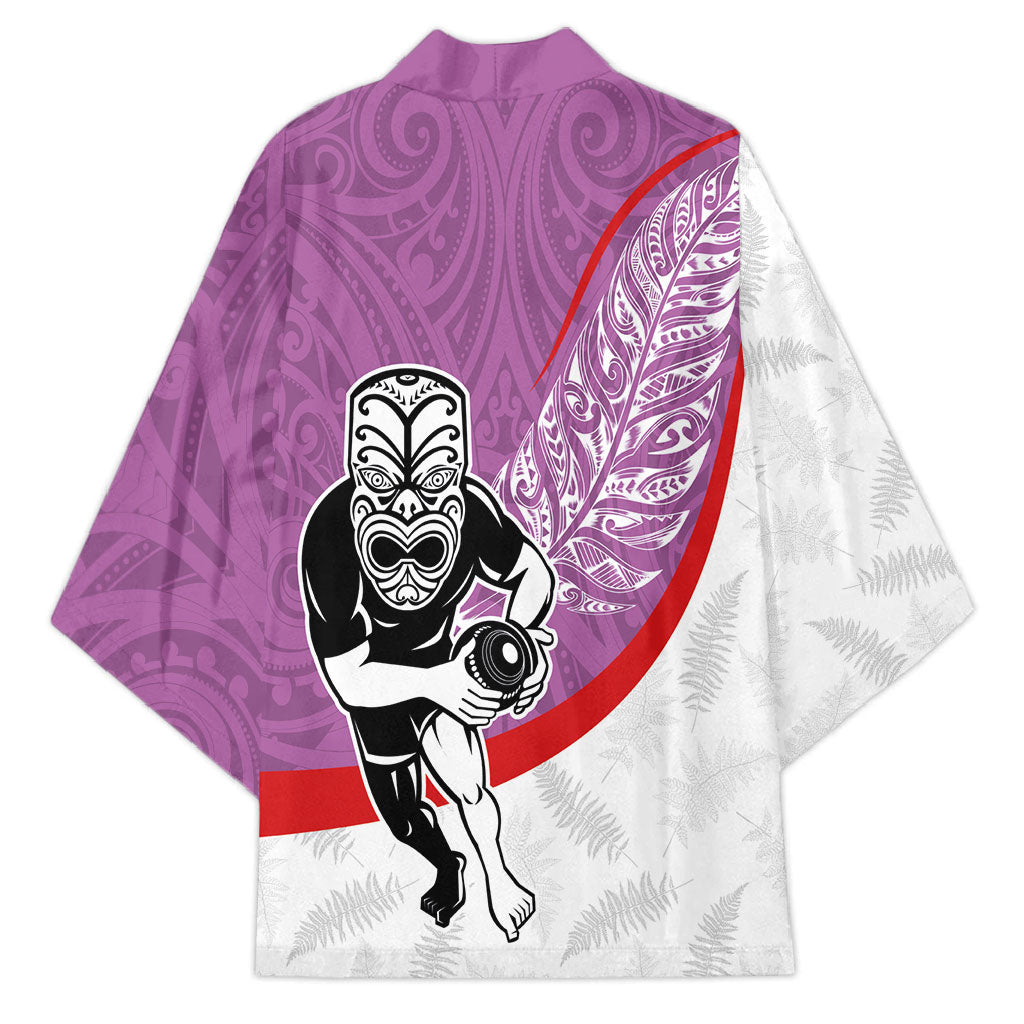 Personalised Aotearoa Lawn Bowls Kimono Maori Warrior and Silver Fern Sporty Style Pink LT03 - Polynesian Pride