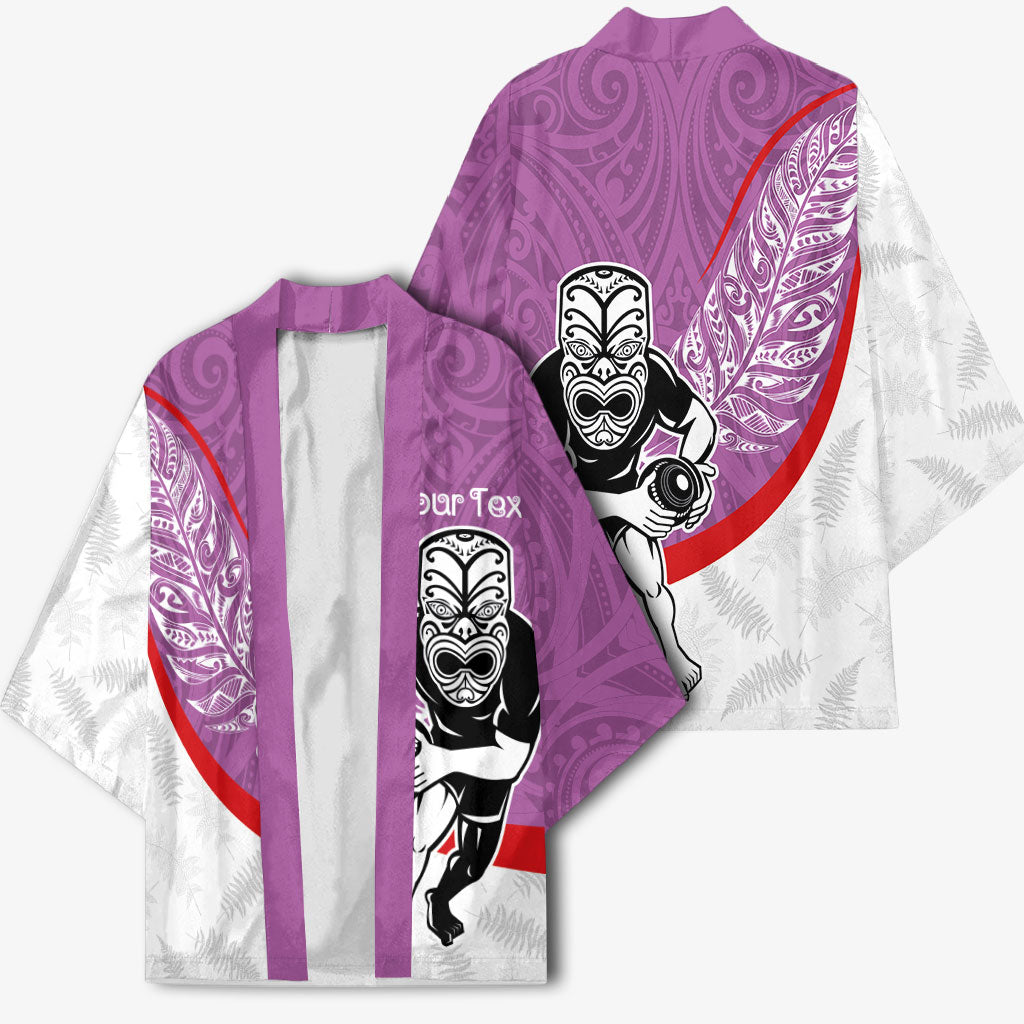 Personalised Aotearoa Lawn Bowls Kimono Maori Warrior and Silver Fern Sporty Style Pink LT03 - Polynesian Pride