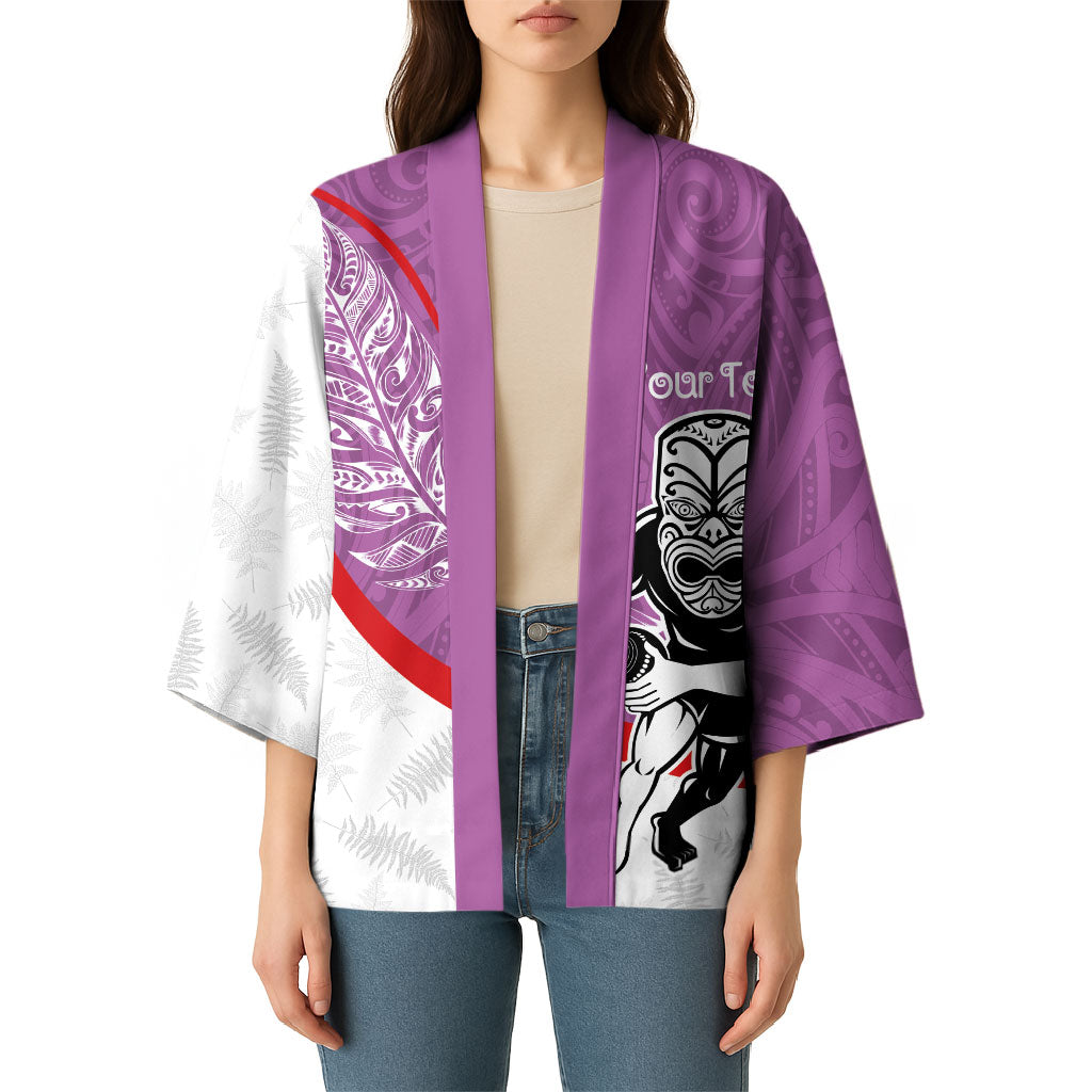 Personalised Aotearoa Lawn Bowls Kimono Maori Warrior and Silver Fern Sporty Style Pink LT03 - Polynesian Pride