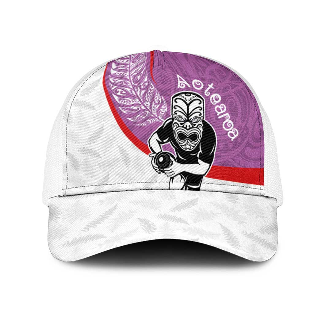 Aotearoa Lawn Bowls Mesh Trucker Cap Maori Warrior and Silver Fern Sporty Style Pink