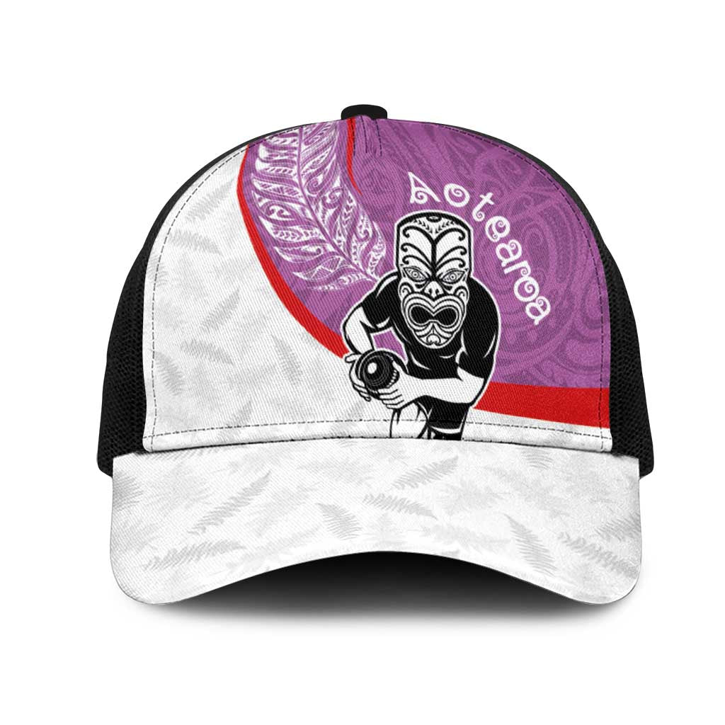 Aotearoa Lawn Bowls Mesh Trucker Cap Maori Warrior and Silver Fern Sporty Style Pink LT03 One Size Black Pink - Polynesian Pride