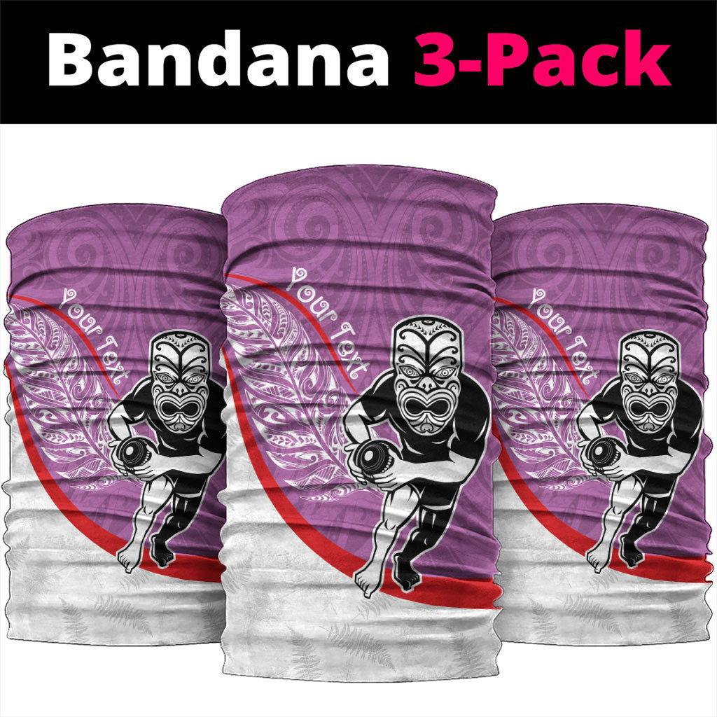 Personalised Aotearoa Lawn Bowls Neck Gaiter Maori Warrior and Silver Fern Sporty Style Pink LT03 package One Size: 25*50cm Pink - Polynesian Pride