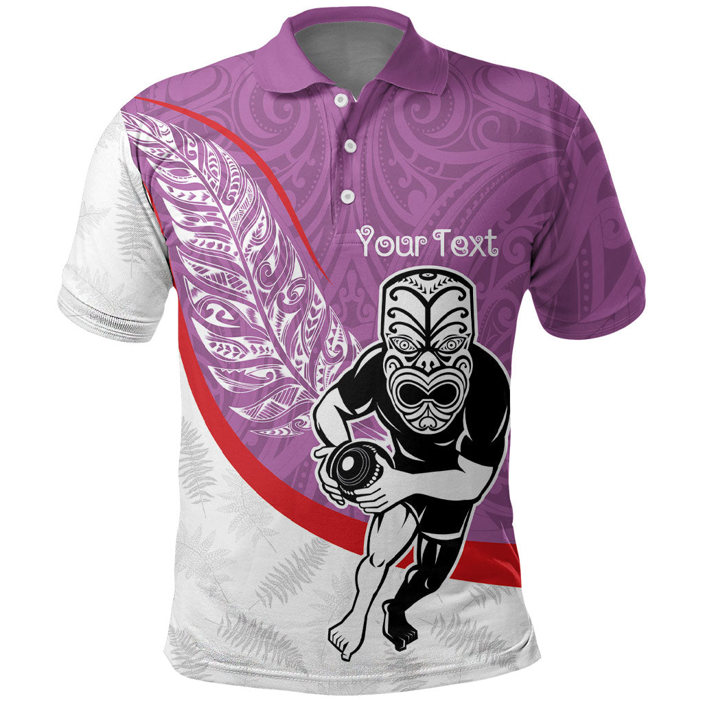 Personalised Aotearoa Lawn Bowls Polo Shirt Maori Warrior and Silver Fern Sporty Style Pink