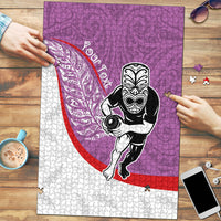 Personalised Aotearoa Lawn Bowls Puzzle Maori Warrior and Silver Fern Sporty Style Pink LT03 Pink - Polynesian Pride
